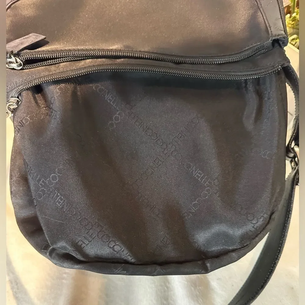 Coccinelle Black Leather and Nylon 3 Compartment Zip Shoulder Bag Made in Italy
